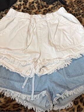 Women’s Drawstring Frayed-Hem Shorts - White